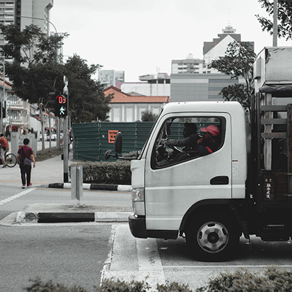 Moving truck at stop light